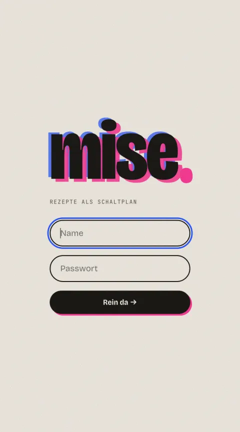 mise auf dem Handy: großes Logo im Risograph-Stil, darunter die Anmeldung